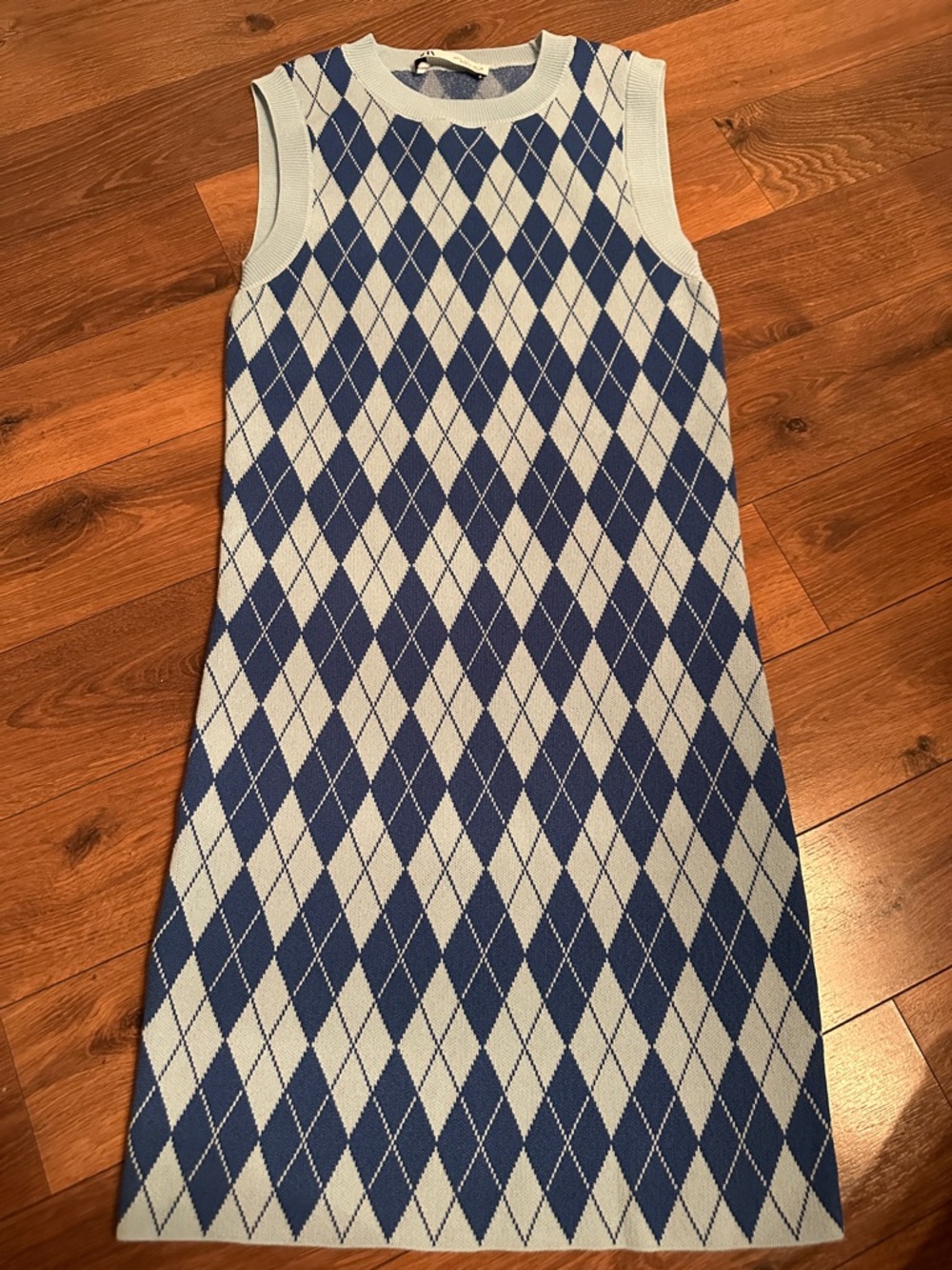 ZARA Blue Argyle Pattern Knit DRESS - Picture 3 of 6